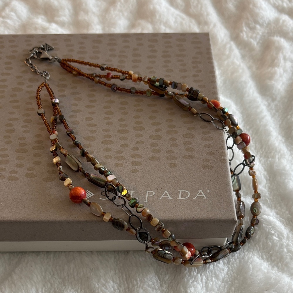 Silpada Fiesta Fun Earthy Tones Beaded and Sterling Silver chain Necklace N1563